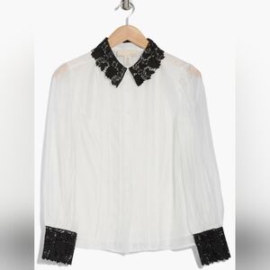 By Design Jaycee Lace Collar Button-Up Blouse Women L**